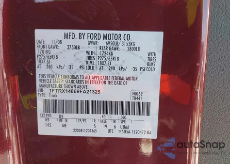 2009 Ford F-150 Stx/Xl/Xlt из США, поврежденный, VIN 1FTRX14869FA21325